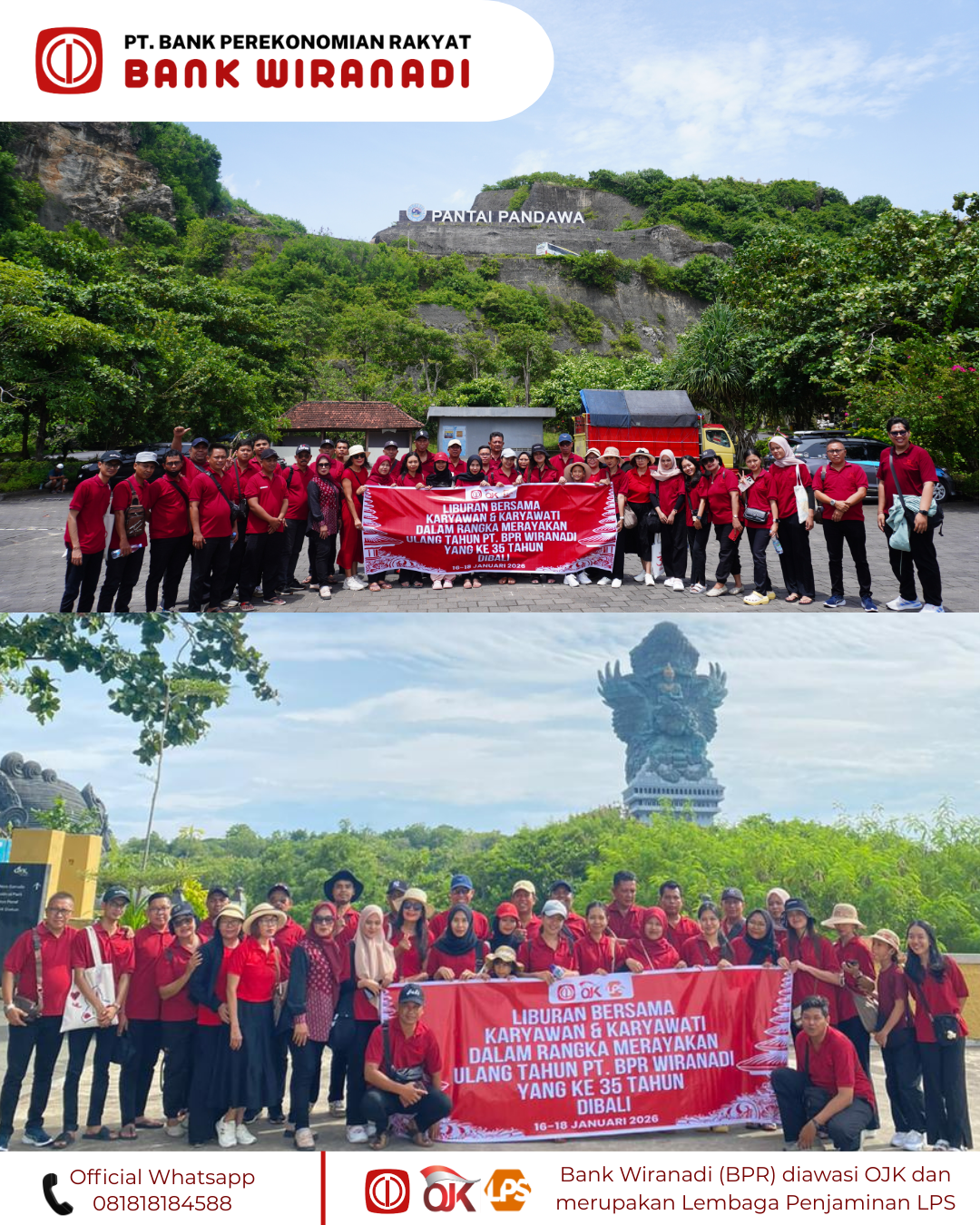 Liburan Bersama Karyawan dan Karyawati Dalam Rangka Merayakan Ulang Tahun PT. BPR Wiranadi yang ke 35 Tahun di Bali